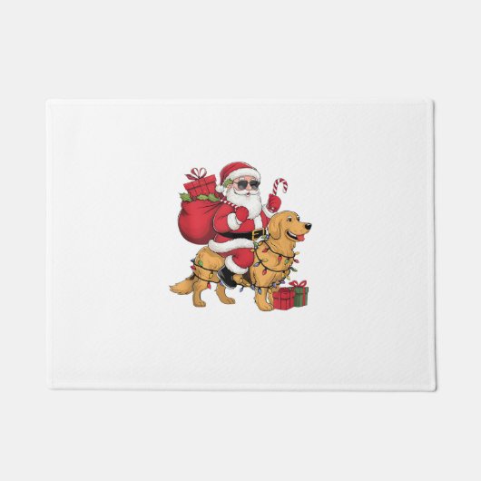 Funny Santa Riding Golden Retriever Dog Weihnachte Fußmatte (Vorderseite)
