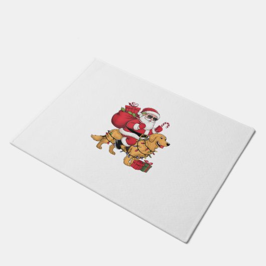 Funny Santa Riding Golden Retriever Dog Weihnachte Fußmatte (Schrägansicht)