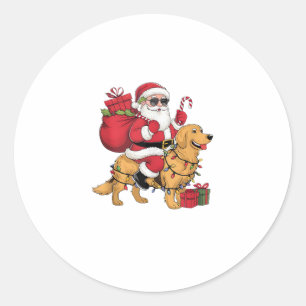 Funny Santa Riding Golden Retriever Dog Weihnachte Runder Aufkleber
