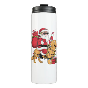 Funny Santa Riding Golden Retriever Dog Weihnachte Thermosbecher