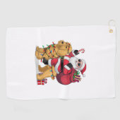 Funny Santa Riding Goldendoodle Dog Weihnachten Golfhandtuch (Horizontal)