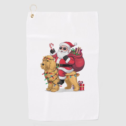 Funny Santa Riding Goldendoodle Dog Weihnachten Golfhandtuch (Vorderseite)