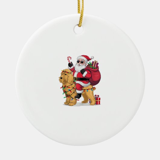 Funny Santa Riding Goldendoodle Dog Weihnachten Keramik Ornament (Vorne)