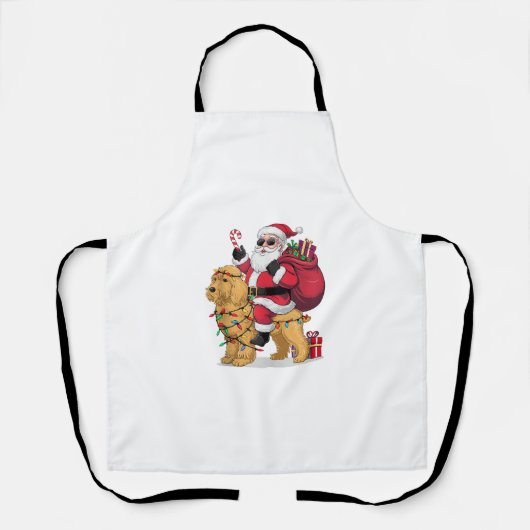 Funny Santa Riding Goldendoodle Dog Weihnachten Schürze (Vorderseite)