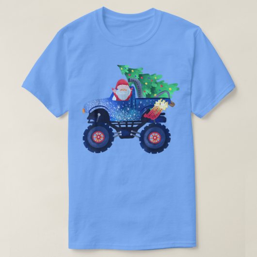 Funny Santa Riding Monster Truck with Christmas Tr T-Shirt (Design vorne)