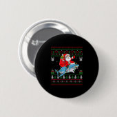 Funny Santa Riding Shark Ugly Christmas Sweaters S Button (Vorne & Hinten)