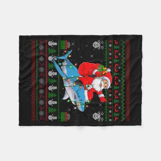 Funny Santa Riding Shark Ugly Christmas Sweaters S Fleecedecke (Vorderseite (Horizontal))