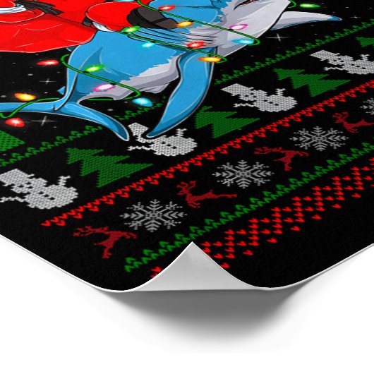 Funny Santa Riding Shark Ugly Christmas Sweaters S Poster (Ecke)