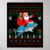 Funny Santa Riding Shark Ugly Christmas Sweaters S Poster (Vorne)