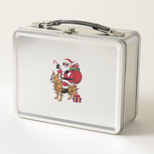 Funny Santa Riding Staffordshire Bull Terrier Dog Metall Brotdose