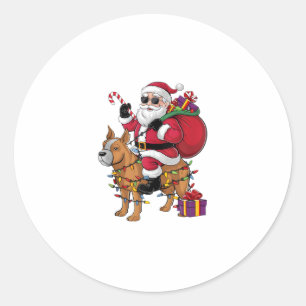 Funny Santa Riding Staffordshire Bull Terrier Dog Runder Aufkleber