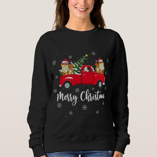 Funny Santa Riding Weihnachtsbaum Truck Katzenjamm Sweatshirt (Vorderseite)