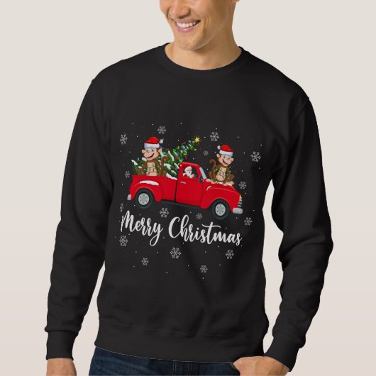Funny Santa Riding Weihnachtsbaum Truck Monkey Chr Sweatshirt (Vorderseite)