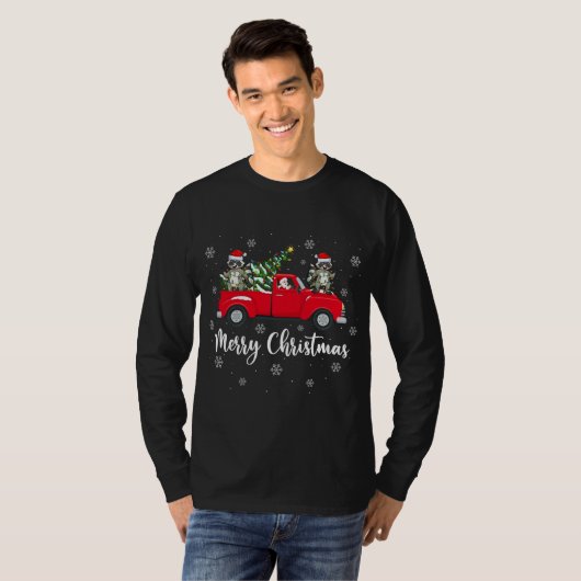 Funny Santa Riding Weihnachtsbaum Truck Raccoon Ch T-Shirt (Vorne ganz)
