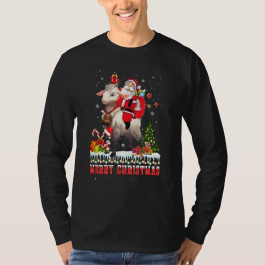 Funny Santa Riding Ziege Frohe Weihnachten Pajama T-Shirt (Vorderseite)