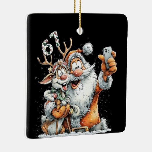 Funny Santa Rudolf Selfie Six Seven Christmas Keramikornament (Rechts)