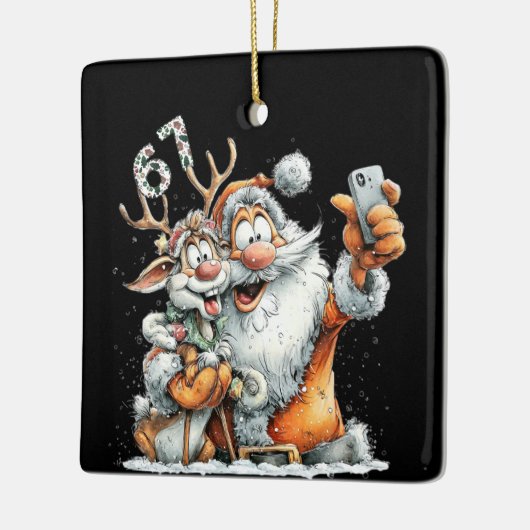 Funny Santa Rudolf Selfie Six Seven Christmas  Keramikornament (Links)