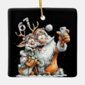 Funny Santa Rudolf Selfie Six Seven Christmas Keramikornament (Vorderseite)