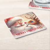 Funny Santa Rudolph Cartoon Christmas Drink Coaste Rechteckiger Pappuntersetzer (angewinkelt)