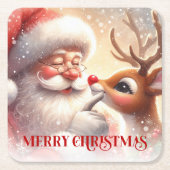 Funny Santa Rudolph Cartoon Christmas Drink Coaste Rechteckiger Pappuntersetzer (Vorderseite)