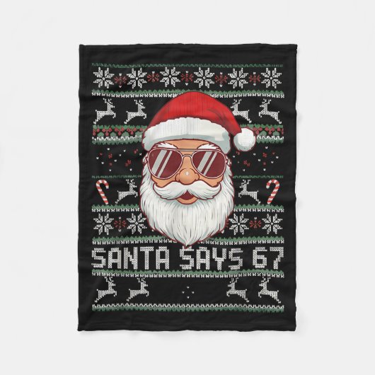 Funny Santa Says 67 Ugly Christmas Sweater Fleecedecke (Vorderseite)