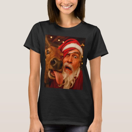 Funny Santa Selfie Reindeer Men Women Kids Christm T-Shirt (Vorderseite)