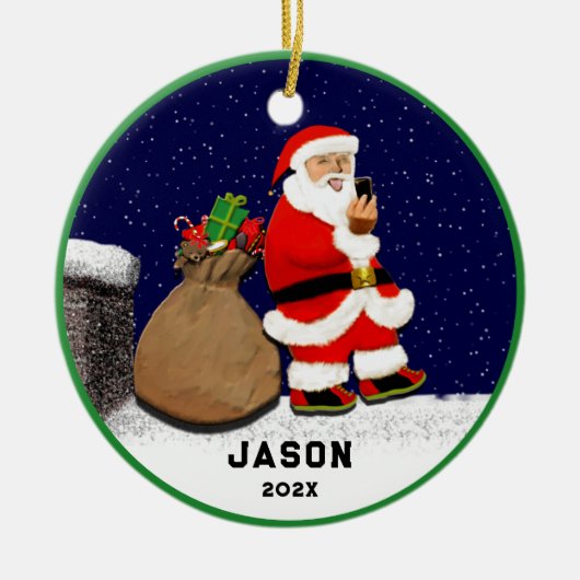 Funny Santa Selfie Weihnachten Keramik Ornament (Vorne)