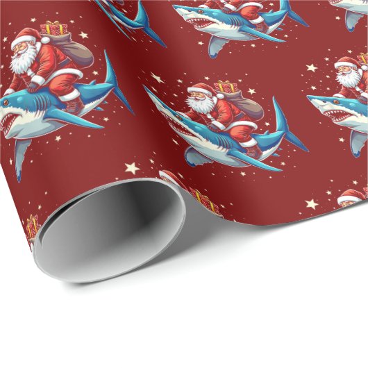Funny Santa Shark Geschenk Wrap Ocean Lover Gegenw Geschenkpapier (Rolleneckpunkt)