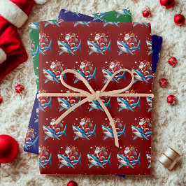 Funny Santa Shark Geschenk Wrap Ocean Lover Gegenw Geschenkpapier Set