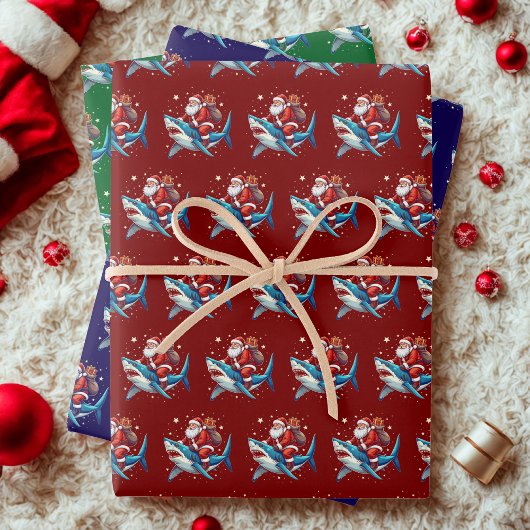 Funny Santa Shark Geschenk Wrap Ocean Lover Gegenw Geschenkpapier Set