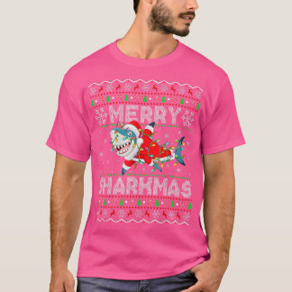 Funny Santa Shark Weihnachtslicht Ugly Merry Shar T-Shirt