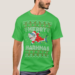 Funny Santa Shark Weihnachtslicht Ugly Merry Shar T-Shirt