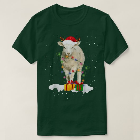 Funny Santa Sheep Animal Christmas Lights Lights L T-Shirt (Design vorne)