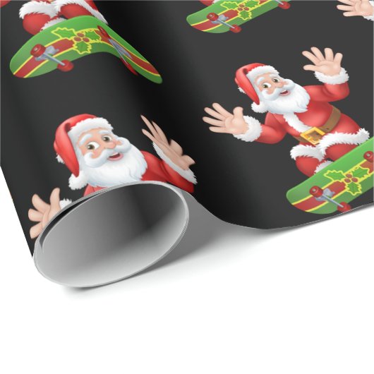 Funny Santa Skateboarding Muster Weihnachten Geschenkpapier (Rolleneckpunkt)