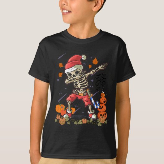 Funny Santa Skeleton Dabbing Halloween Kostümspass T-Shirt (Vorderseite)