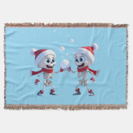 Funny Santa Skeletons Having a Snowball Fight  Decke