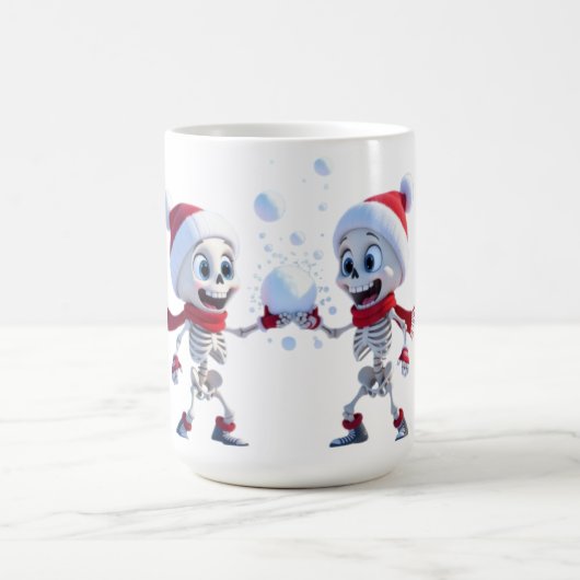 Funny Santa Skeletons Having a Snowball Fight Kaffeetasse (Mittel)