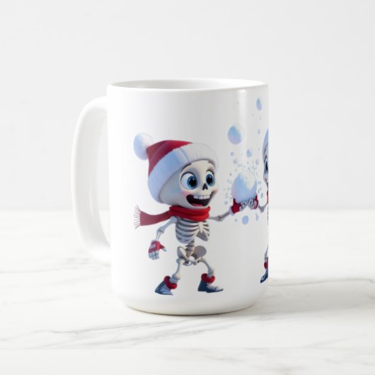 Funny Santa Skeletons Having a Snowball Fight Kaffeetasse (Vorderseite Links)