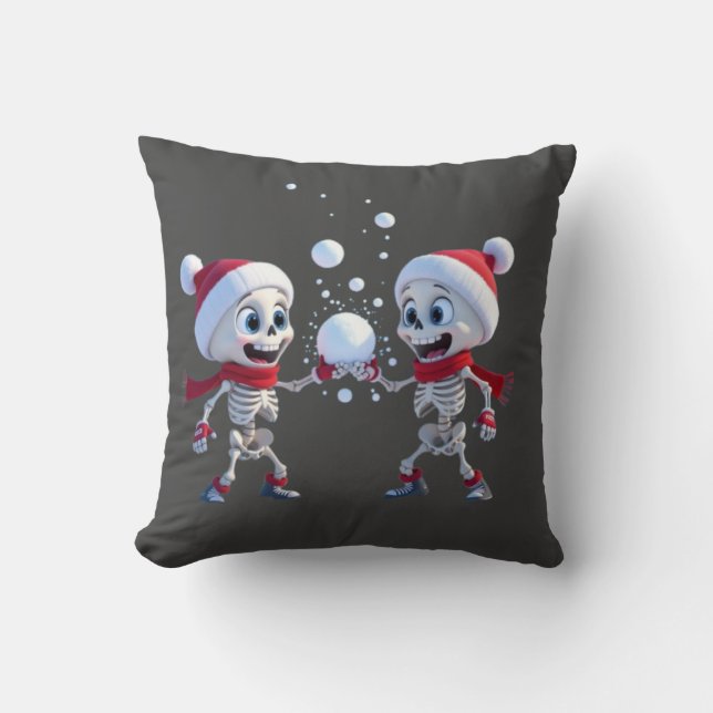Funny Santa Skeletons Having a Snowball Fight  Kissen (Vorderseite)