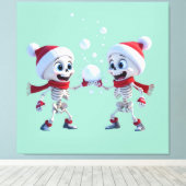 Funny Santa Skeletons Having a Snowball Fight Leinwanddruck (Insitu (Holzboden))
