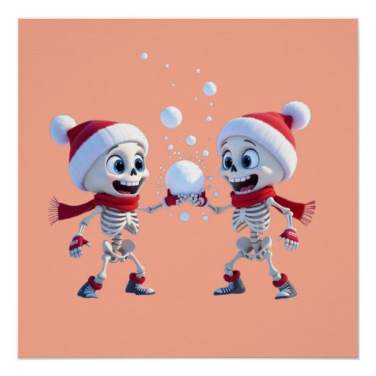 Funny Santa Skeletons Having a Snowball Fight Poster (Vorderseite)