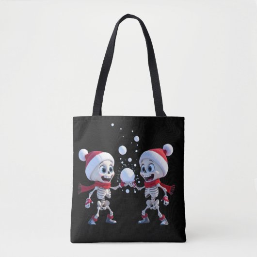 Funny Santa Skeletons Having a Snowball Fight Tasche (Vorderseite)