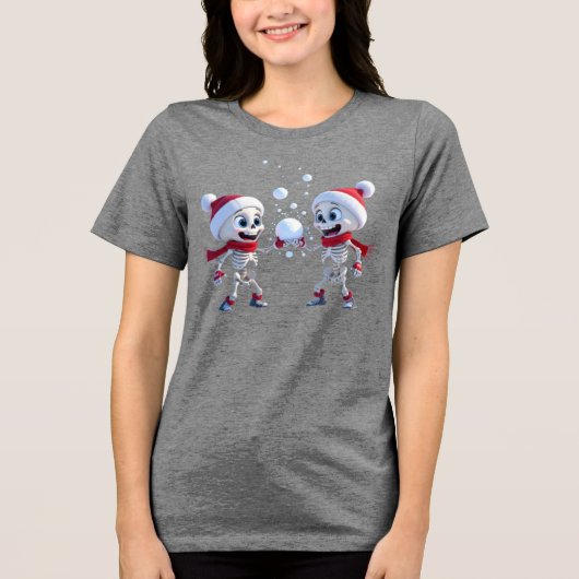 Funny Santa Skeletons Having a Snowball Fight  Tri-Blend Shirt (Vorderseite)