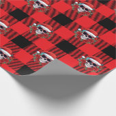 Funny Santa Skull Buffalo Karo Wrapping Paper Geschenkpapier (Ecke)