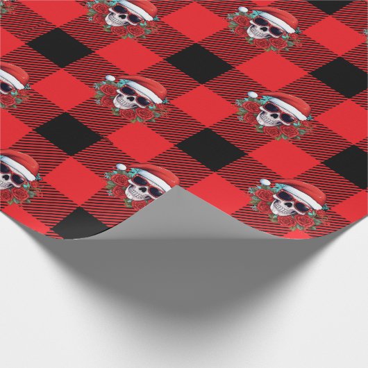Funny Santa Skull Buffalo Karo Wrapping Paper Geschenkpapier (Ecke)
