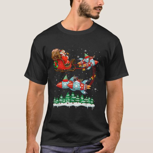 Funny Santa Sleigh Reindeer Elf Rockets Weihnachte T-Shirt (Vorderseite)