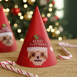 Funny Santa Sloth Red Christmas Paper Party Hat Partyhütchen