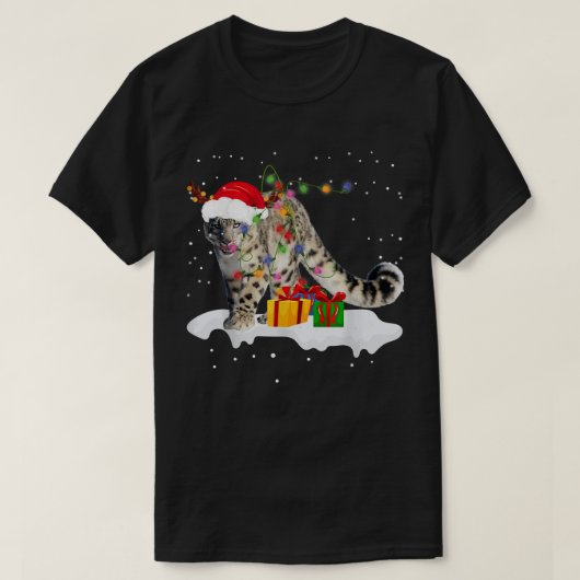 Funny Santa Snow Leopard Weihnachtsbeleuchtung Lov T-Shirt (Design vorne)