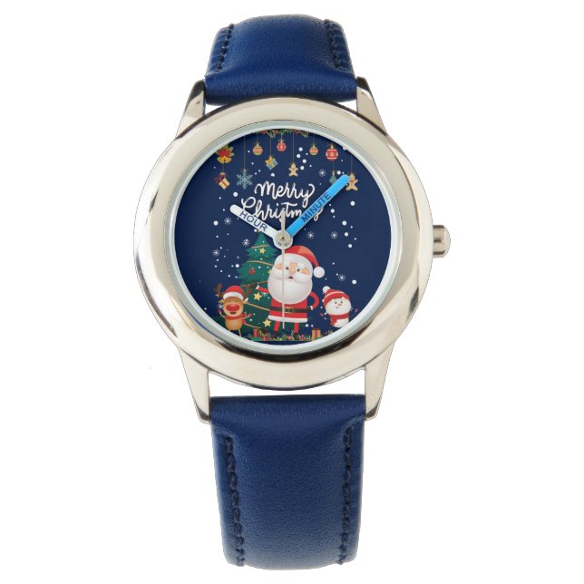 Funny Santa, Snowman, Reindeer Frohe Weihnachten Armbanduhr (Vorderseite)