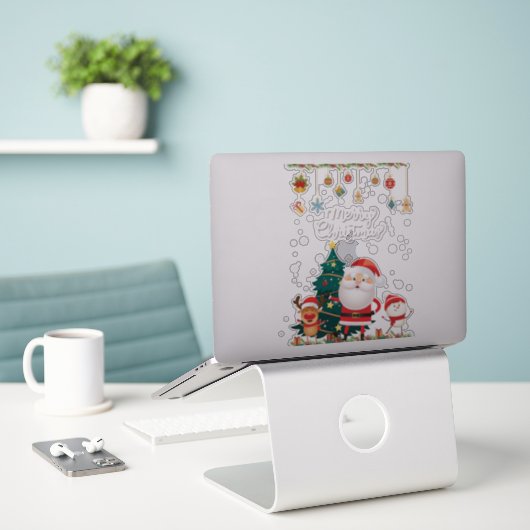 Funny Santa, Snowman, Reindeer Frohe Weihnachten Aufkleber (Laptop auf Schreibtisch)